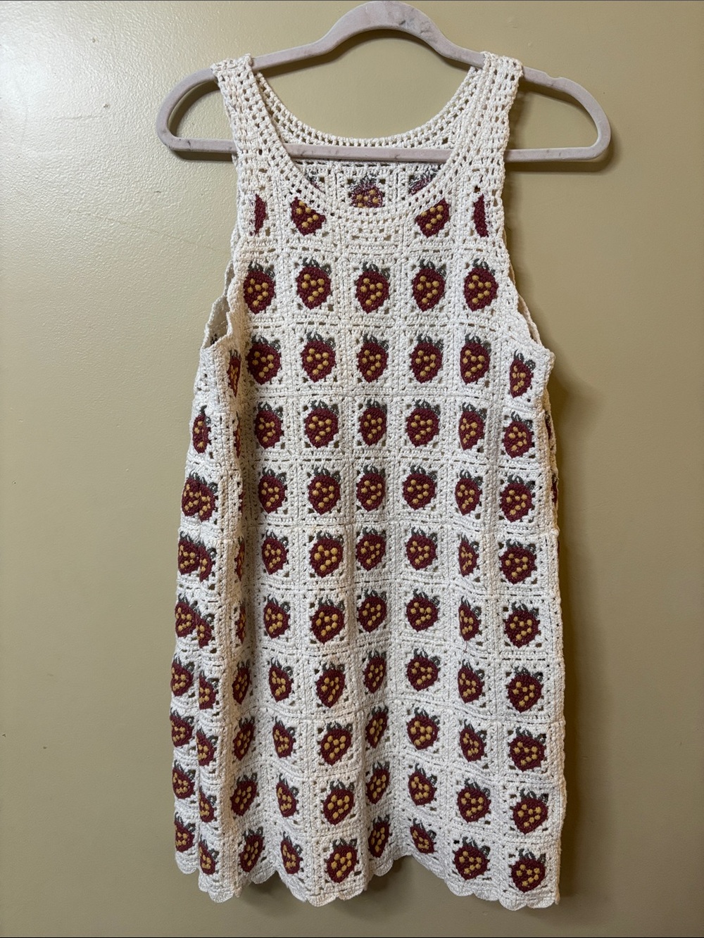 Rylee + Cru Cream Crochet Tank Dress with Red & Yellow Strawberry Motifs